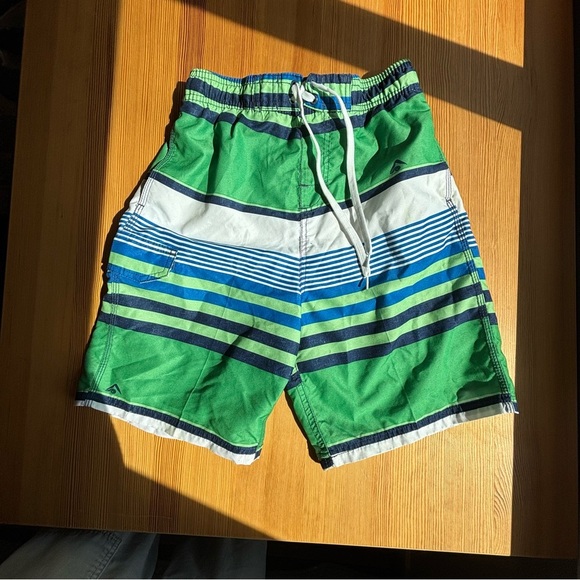 Kavu Surf L Boys green blue white stripe preppy swim Bermuda shorts trunks - Picture 1 of 7
